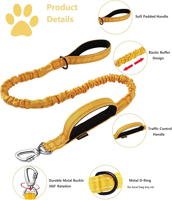 AUBELL Tactical Dog Collar and Leash Set, Adjustable Military Nylon Reflective Dog Leash and Collar with Handle and Heavy Metal Buckle for Medium Large Dogs, with Airtag Case and 2 Patches(Yellow, L)