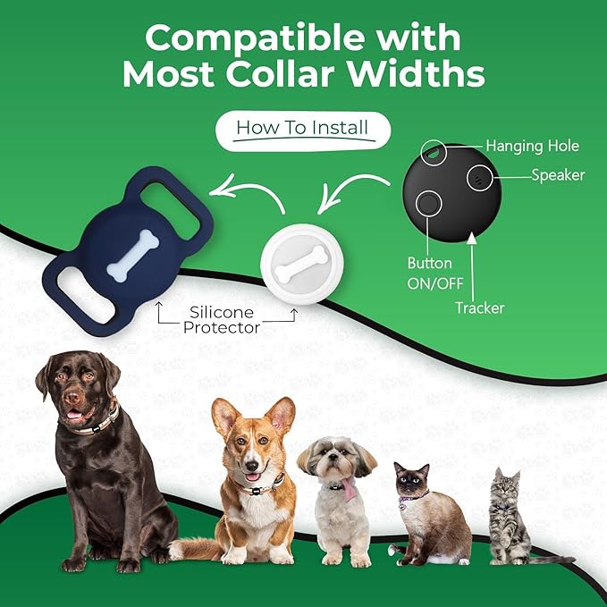 Smart Pet Tracker, Dog Tracker with Black Collar Holder, Smart Tag for Seamless Location Tracking, No Monthly Fee, MFi Certificated, Work with Find My, No GPS Tracker, iOS Only(Midnight Blue)