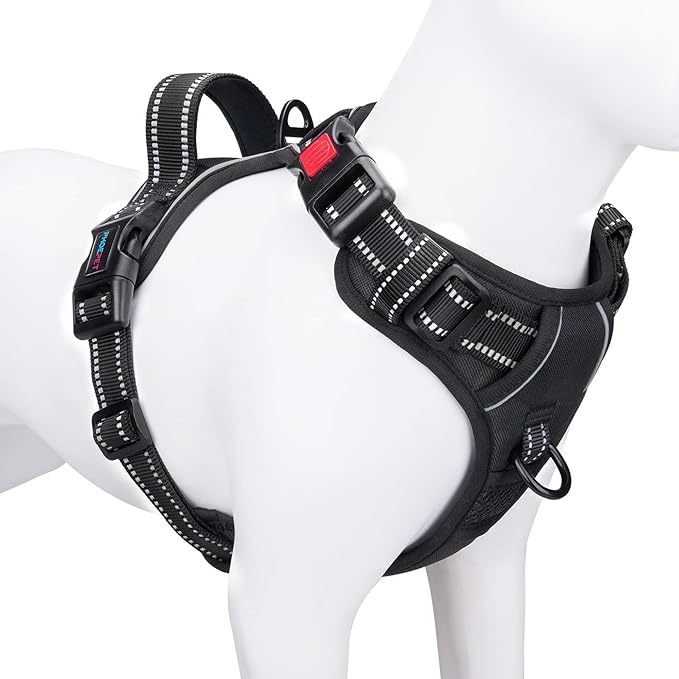 PHOEPET No Pull Dog Harnesses for Small Dogs Reflective Adjustable Front Clip Vest with Handle 2 Metal Rings 3 Buckles [Easy to Put on & Take Off](XS, Black)