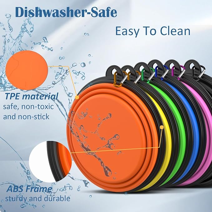 Takfox Collapsible Dog Bowls [2 Pack] 34 oz, Travel Dog Bowls, Pet Bowl Portable Foldable Water Food Feeding Dishes with Carabiner Clip for Traveling Hiking Walking-Green & Blue