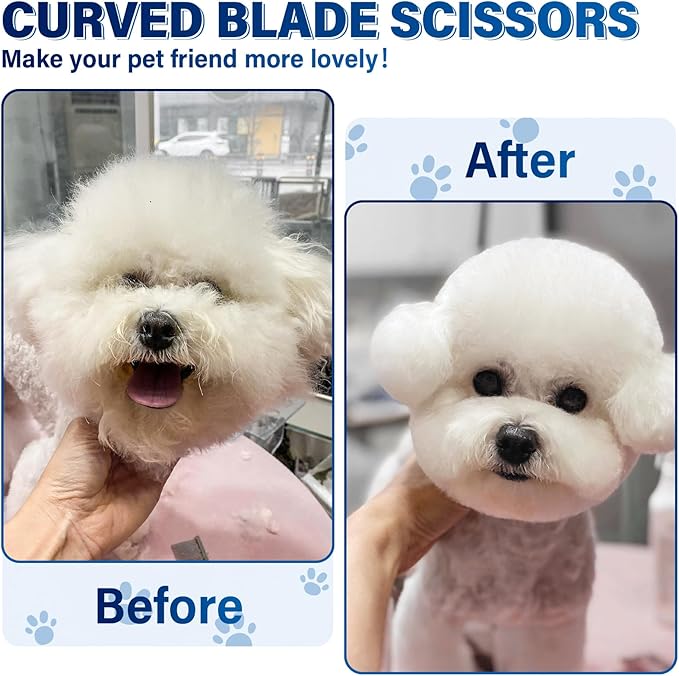 JASON 7" Curved Thinner Dog Scissors - Ergonomic Dog Grooming Scissors Silver Curved Blender Dog Shears 440C Stainless Steel Grooming Shears Professional Pet Shears For Groomer (50-Teeth)