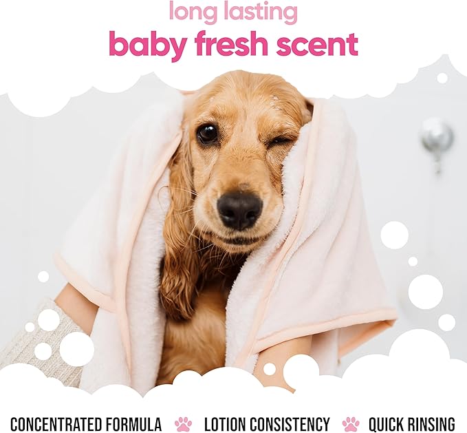 Baby Fresh Dog Conditioner (16.90oz) Made with Aloe Vera, Argan Oil & Pro Vitamin B5 to Detangle Matted Coats & Relieve Sensitive & Itchy Skin, Suitable for Puppies from 8 Weeks, Vegan