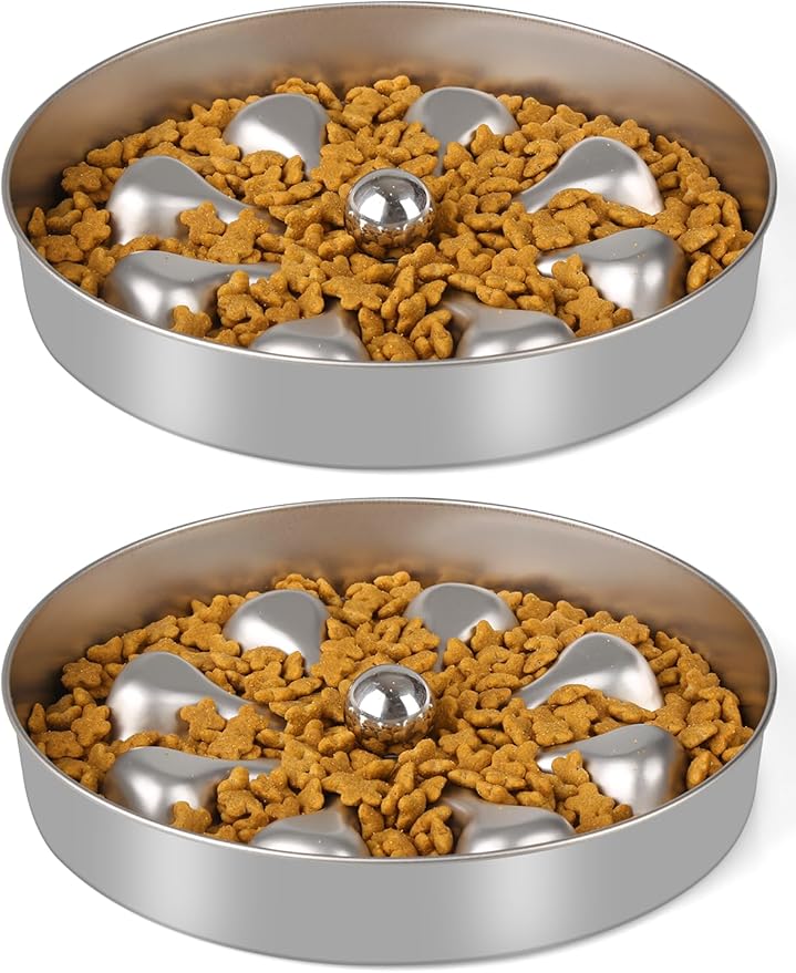 2-Pack Slow Feeder Bowls - Stainless Steel Metal Bowl for Slow Feeding, Double-Sided Design Suitable for Dry, Wet, or Raw Food, 5 Cups Large Capacity, Ideal for All Dog Sizes