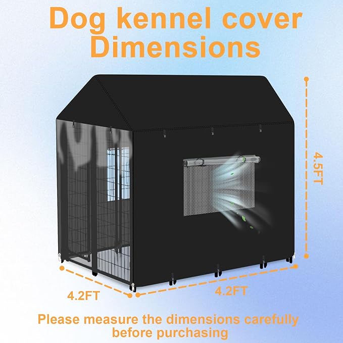 Outdoor Dog Kennel Cover Heavy Duty Full Coverage 600D Waterproof and Durable Dog Crate Cover for 4.2'Dx4.2'Wx4.5'H Multiple Brands of Dog Kennelswith Mesh Breathable Good Observation （Covers Only）