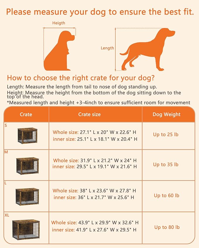 Piskyet Dog Crate Furniture with Cushion,Heavy-Duty Reinforced Metal Mesh,44" Wooden Dog Crate End Table with Double Doors,Indoor Dog Kennel,Dog Cage Side Table for Large Breed,Rustic Brown