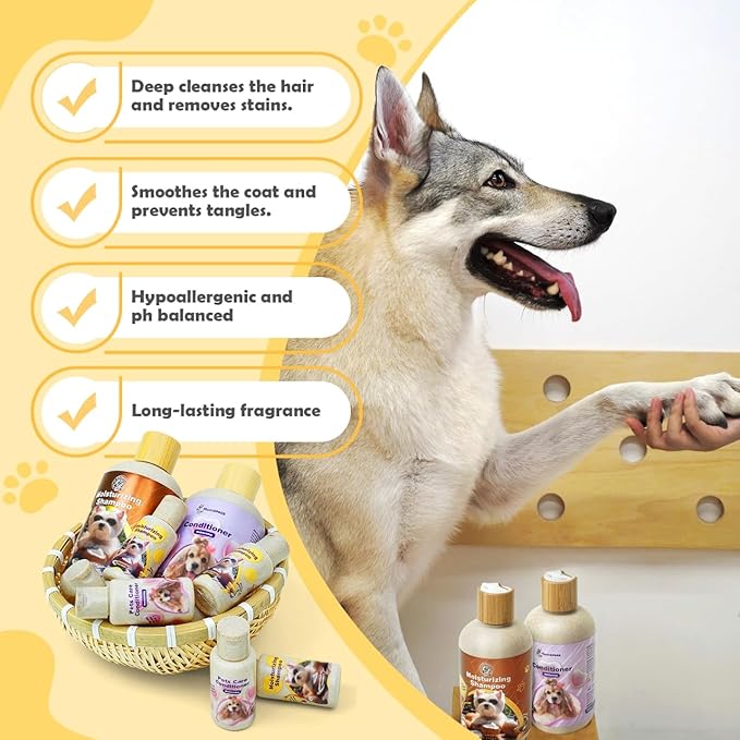 Dog Shampoo and Conditioner, Dog Hypoallergenic Shampoo for Dog Sensitive Skin and Dog Itching Skin Relief, Dog Shampoo for Smelly Dogs, Balance The Ph of Your Dog's Skin（Net 2.03 FLOz ）