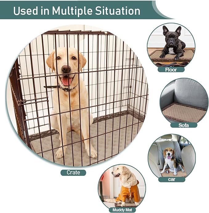 Dog Crate Pad 48x30 inch Memory Foam Large Dog Kennel Bed Soft Flannel Washable Anti Slip Puppy Sleeping Mat,Brown