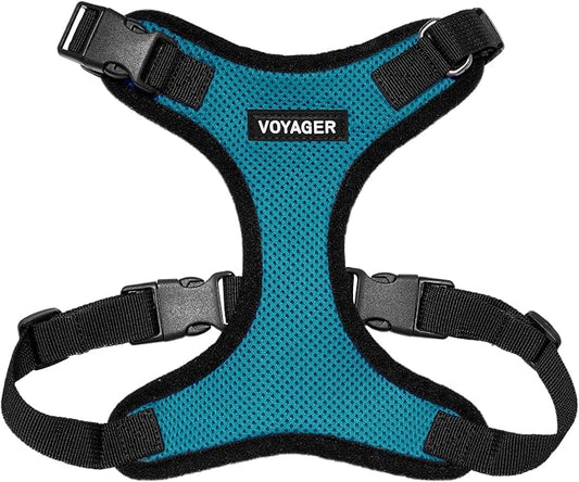 Voyager Step-in Lock Pet Harness - All Weather Mesh, Adjustable Step in Harness for Cats and Dogs by Best Pet Supplies - Turquoise/Black Trim, S