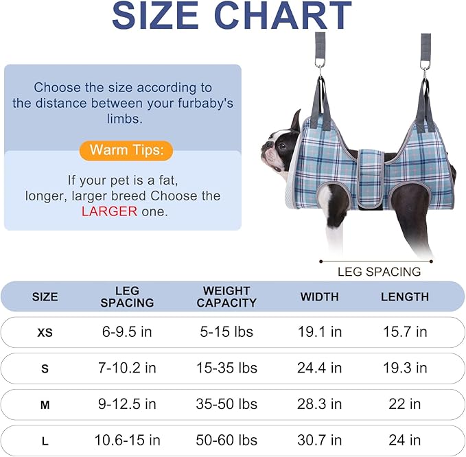 BEAUTYZOO Dog Grooming Hammock, Small Dog Sling for Nail Trimming, Dog Hanging Harness for Claw Care with Thick Fabric Neck Support Wide Strap Restraint Cat Grooming Hammock, Blue S