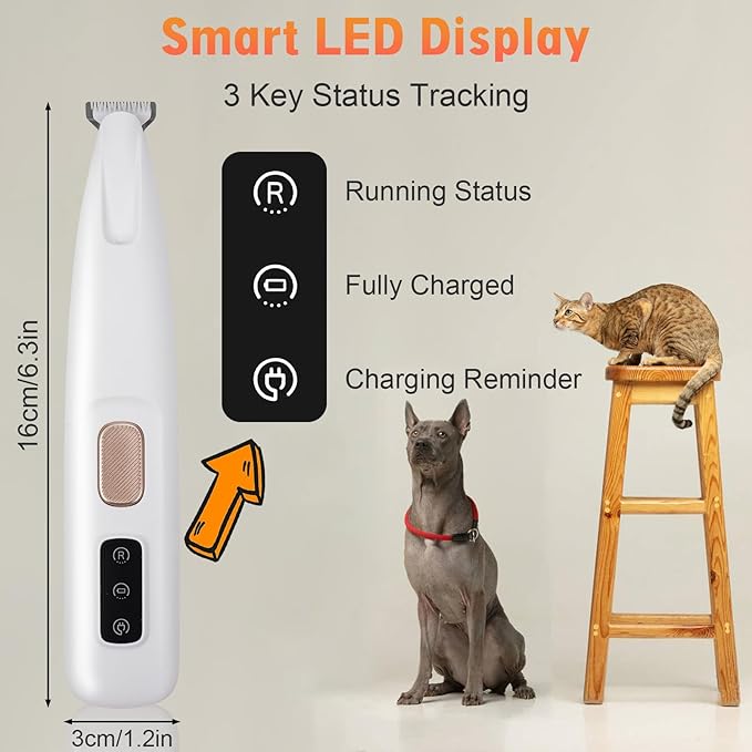 Dog paw Trimmer,Multifunctional Pet Hair Clippers for Grooming with LED Light, Low Noise Waterproof Rechargeable Pet Paw Trimmer for Pet Paws, Eyes, Ears, Face, Rump (1PC White)