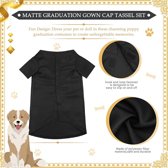 Xuniea 2 Pcs Dog Graduation Costume Set 2025 Dog Graduation Cap and Gown Puppy Hat with Tassel Matte Pet Grad Outfit Cats Grad Bear Holiday Party Costume Accessory(Black,Large)