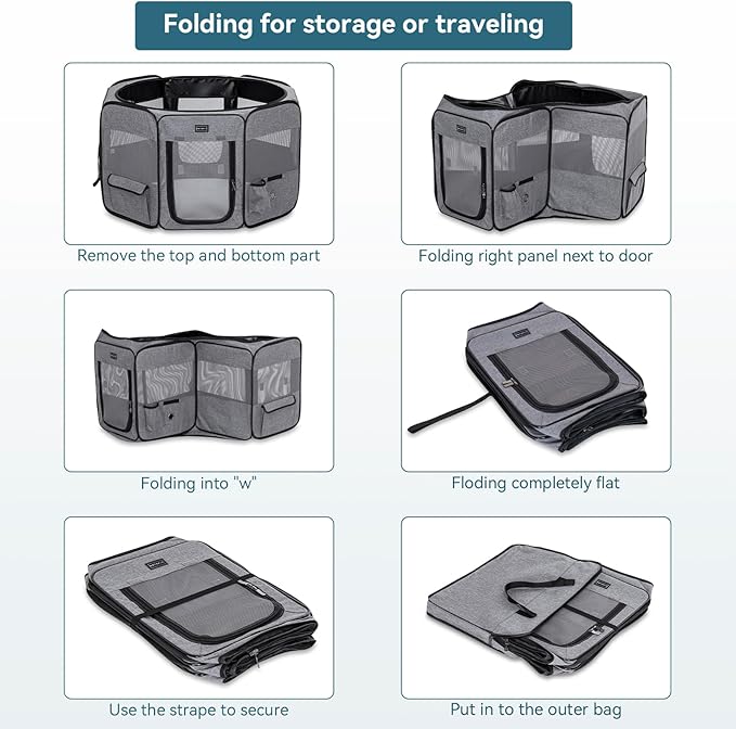 Petsfit Portable Dog Playpen for for Large Dogs/Cat/Rabbit/Chick, with Water Bottle Holder and Carrying Case, for Travel/Indoor/Outdoor Use, Large (45.5"x45.5"x28.5")