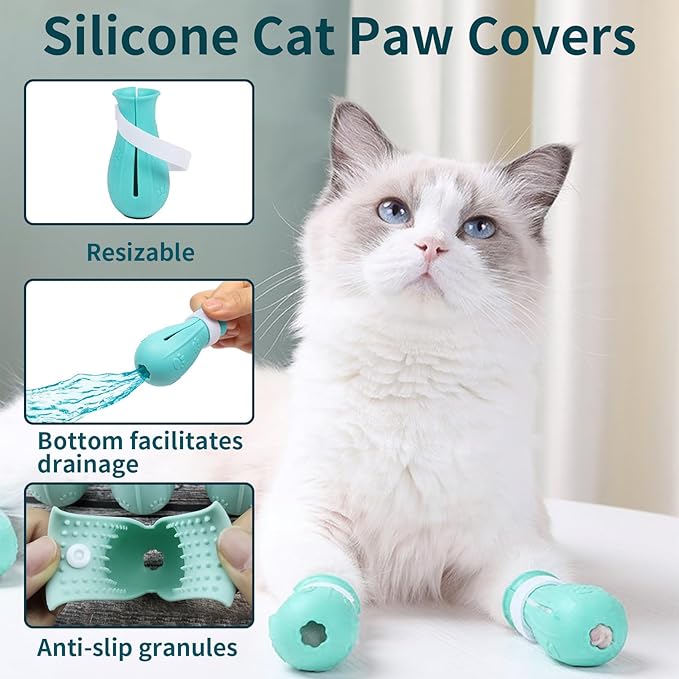 Fhiny Cat Muzzle,Transparent Helmet with 4 Boots Adjustable Breathable Kitty Hood Anti Bite Bubble Astronaut Mask Silicone Claw Covers for Cats Bathing Shaving Grooming (Small)