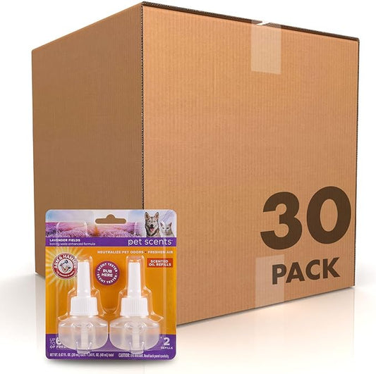 Arm & Hammer For Pets Scents Plug-in Scented Oil Refills in Lavender Fields, Arm and Hammer Room Deodorizer for Homes with Pets, 0.67 Fl Oz x 60 (Pack of 30, 60 Count Total)