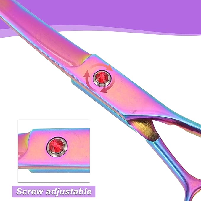 Dog Grooming Scissors, with Ergonomic Handle, Pill Popper for Cats, Upper Bend Shears, Stainless Steel Curved Shears for Dogs, Assorted Color, 7.5"