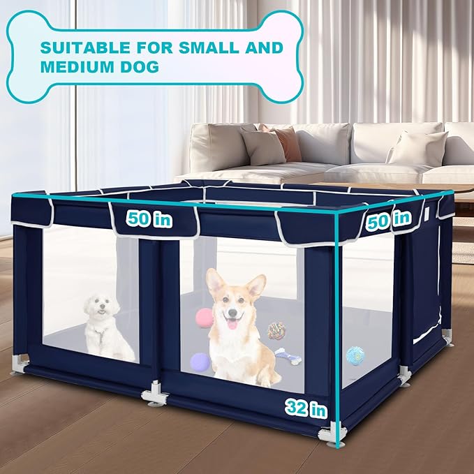 Dog Playpen 50 × 50 inch, Puppy Playpen with Bottom, 32 Inch Height Pet Playpen