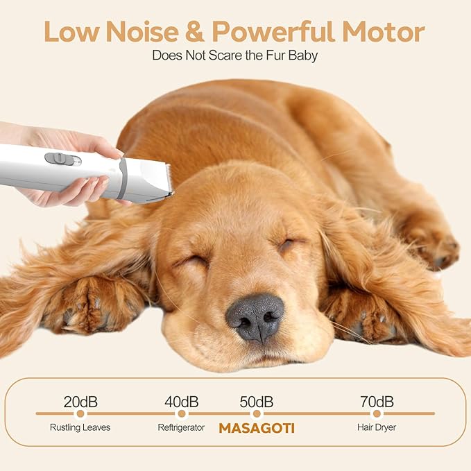 Dogs Hair Clippers Grooming Kit with Nail Grinder, 4 in 1 Cordless Electric Trimmer Low Noise USB Pet Clippers for Dogs Cat,Grooming Paws, Eyes, Ears, Face,Matted Hair