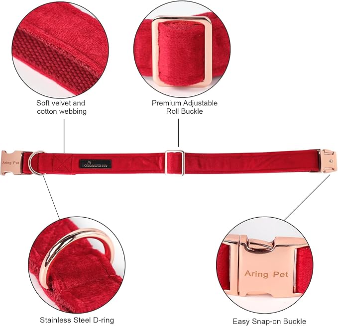 ARING PET Bowtie Dog Collar,Velvet Dog Collars with Removable Bowtie, Christmas Adorable Dog Collar, Small.