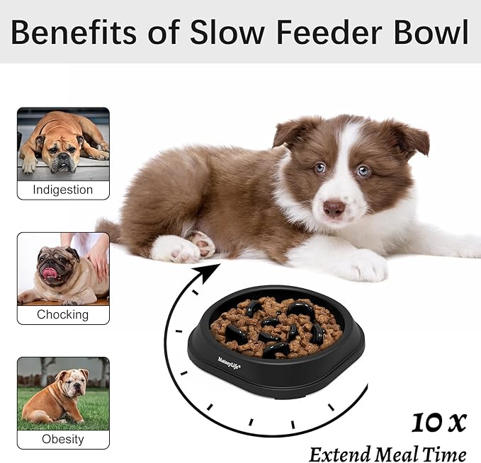 MateeyLife Small Slow Feeder Cat Bowls 2PCS, Anti-Choking Puzzle Cat Food Bowls, Anti-Slip Interactive Dog Feeding Slow Down Eating, Bloat Stop Maze Dishes Dog Feeder for Small Breeds 1 Cup Gray&Black