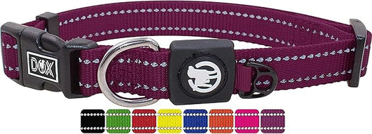 DDOXX Reflective Nylon Dog Collar, S (Purple) - Adjustable, Strong and Comfortable Collar for Dogs with Quick Release Buckle, Durable and Visible for Safety - Dog Leash Ideal for Training and Walks
