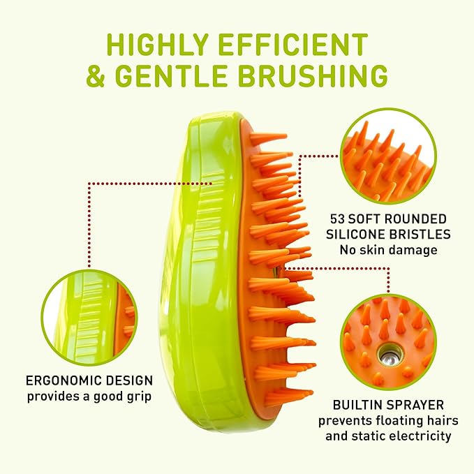 Cat Steam Brush 3 in 1 for Shedding Massage & Dirt Removes Loose Tangled & Static Fur | Short & Long Haired Pet | Misting Water Grooming Comb w Soft Bristles | Self Cleaning Dog Spray & Steamy Brush