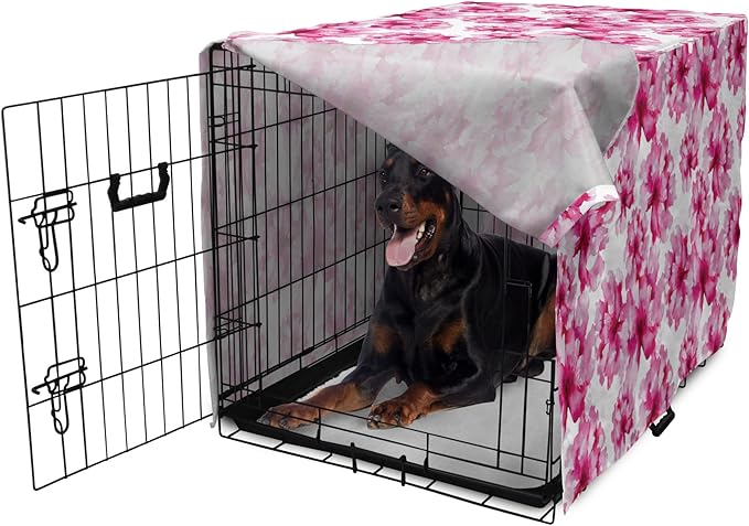Ambesonne Watercolor Dog Crate Cover, Abstract Floral Arrangement Peonies Pattern Botany Themed and Nature Inspired, Easy to Use Pet Kennel Cover for Medium Large Dogs, 42 Inch, Magenta Pink