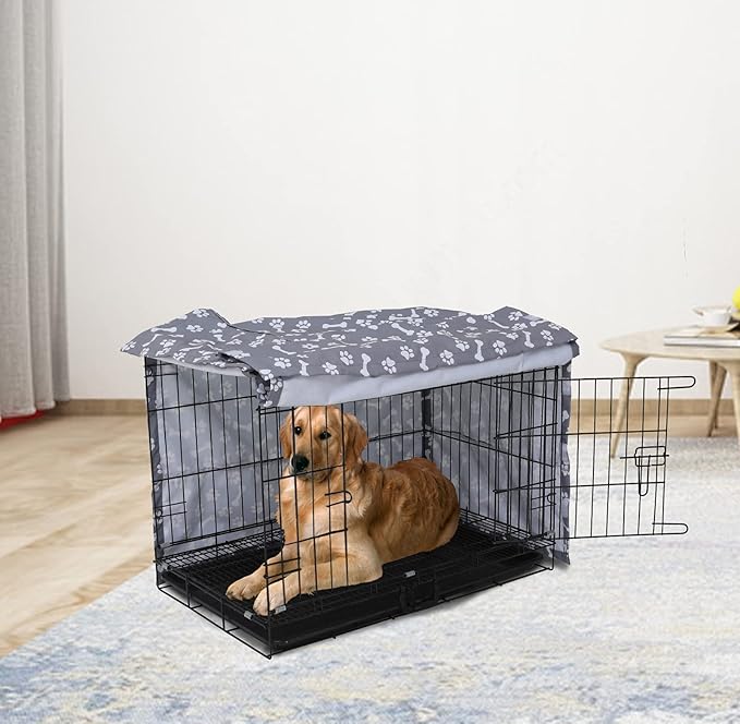 Dog Crate Cover for Wire Crates, Fits Most 42" inch Dog Crates. Easy to Put On, Take Off, and Adjust - Cover only - Sky Gray -42 Inch