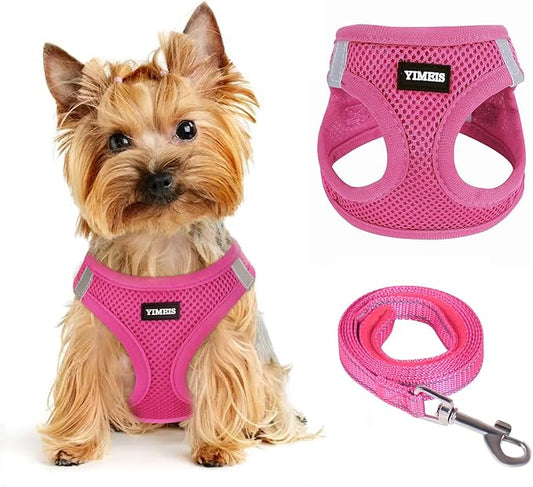 Dog Harness for Small Dogs, Small Dog Harness and Leash Set, Honeycomb Grid, Reflective Lightweight Harness & Anti-Twist Pet Lead,Dog Harness(Multi Color, Size: XS-S-M) (S, Rose red)
