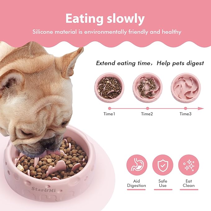 Silicone Slow Feeder Dog Bowls & Cat Bowls, 2 Cups Small Pet Food Bowl with Non-Slip Suction Base, Food-Grade Safe Puzzle Feeder for Small & Medium Dogs & Indoor Cats - Dishwasher & Microwave Safe