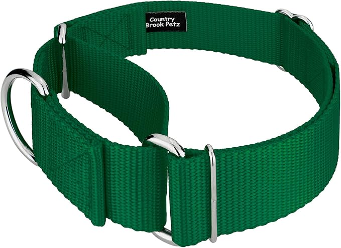 Country Brook Petz 1 1/2 Inch Martingale Heavy Duty Nylon Adjustable Dog Collar for Small, Medium, Large Breeds - Vibrant 17 Color Selection (Green, Extra Large)