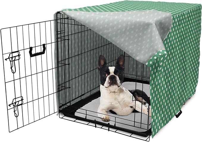 Lunarable Green Dog Crate Cover, Old Fashioned Polka Dot Pattern on Green Background Classical Traditional, Easy to Use Pet Kennel Cover for Small Dogs Puppies Kittens, 22 Inch, Forest Green White