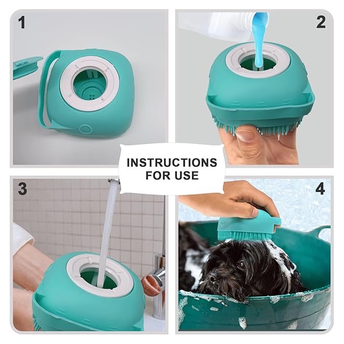 BLMHTWO Pet Grooming Brush, Dog Cat Bath Scrubber with Silicone Loop Handle, Creates Bubbles, Massages Skin, Saves Shampoo, for Long Short Haired Dogs and Cats