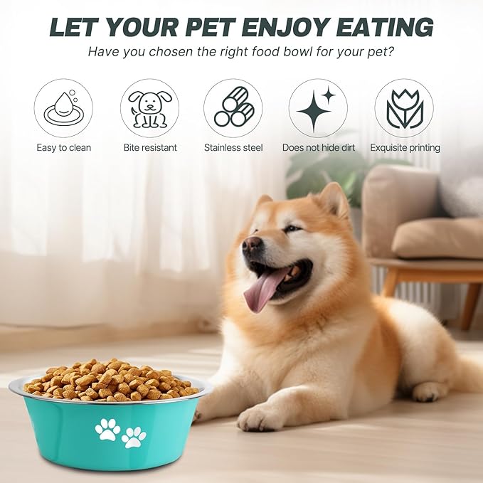 Stainless Steel Dog Bowls 2 Pack Large Extra Large Dogs Feeding Food Water Bowl with Non-Slip Silicone Sole, Dog Dishes Elevated Raised Pet Feeder(Green+Grey, XL(8.5 Cups))