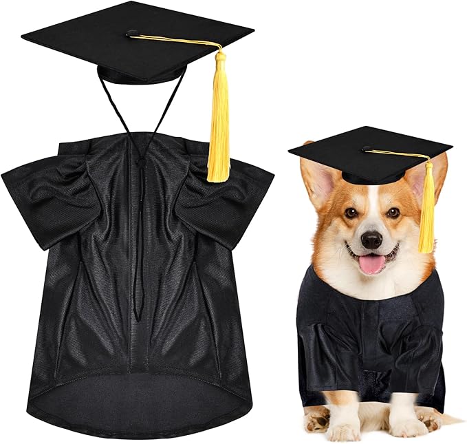Dog Graduation Cap and Gown, Dogs Cats Graduation Holiday Halloween Costume Accessory(Black,Medium)