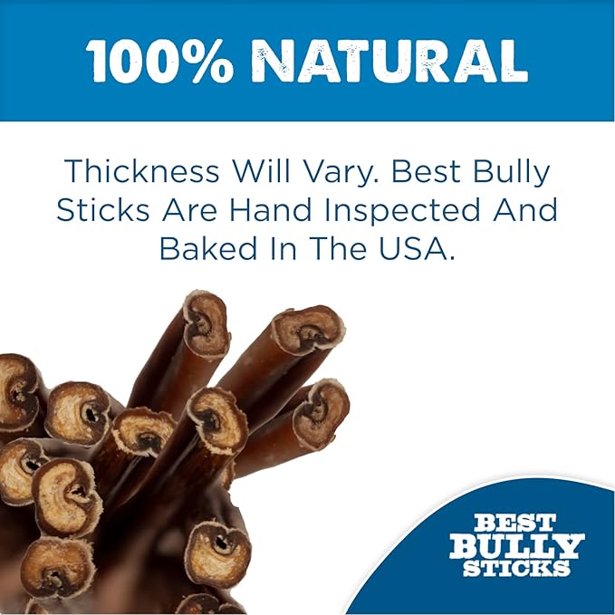 Best Bully Sticks All Natural 12 Inch Thick Bully Sticks for Large Dogs - 100% Free-Range Grass-Fed Beef - Single-Ingredient Grain & Rawhide Free Dog Chews - 10 Pack
