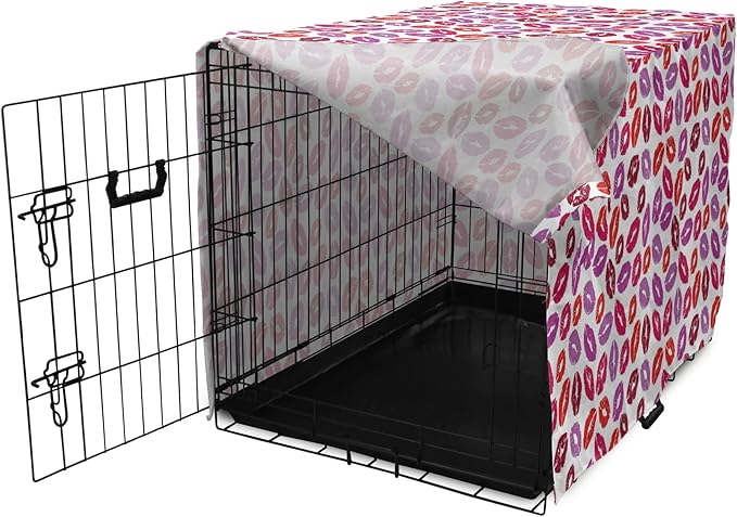 Lunarable Kiss Dog Crate Cover, Fun Colorful Design Lipsticks Kisses Fashion Illustration Print Artwork, Easy to Use Pet Kennel Cover for Medium Large Dogs, 18 Inch, Fuchsia and Raspberry