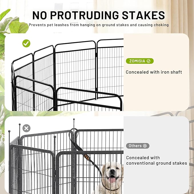 Dog Play Pen Indoors - 8 Panels 24" Playpens Indoor Safety Design Without Stakes, Threshold Free Door Ease to Access, Portable Fence Ground Anchors for Outdoor, Yard and RV Camping