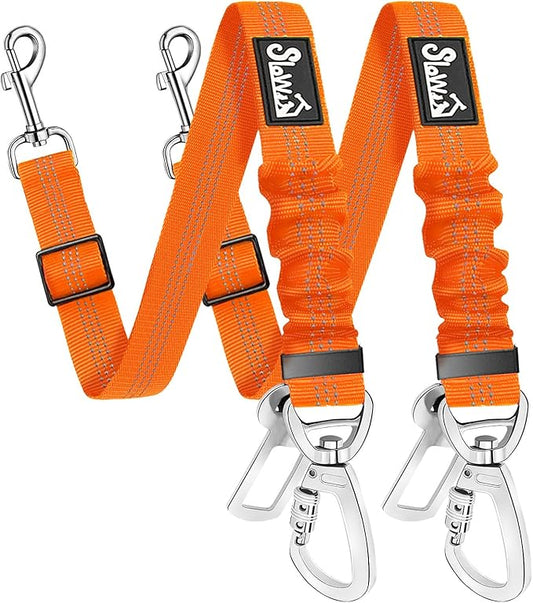 SlowTon Dog Seatbelt, 2 Pack Dog Seat Belt Car Leash Adjustable Elastic Bungee Buffer Heavy Duty Nylon Reflective Pet Safety Tether Connect to Dog Harness for Travel Riding in Vehicle (Daul Clip, OR)