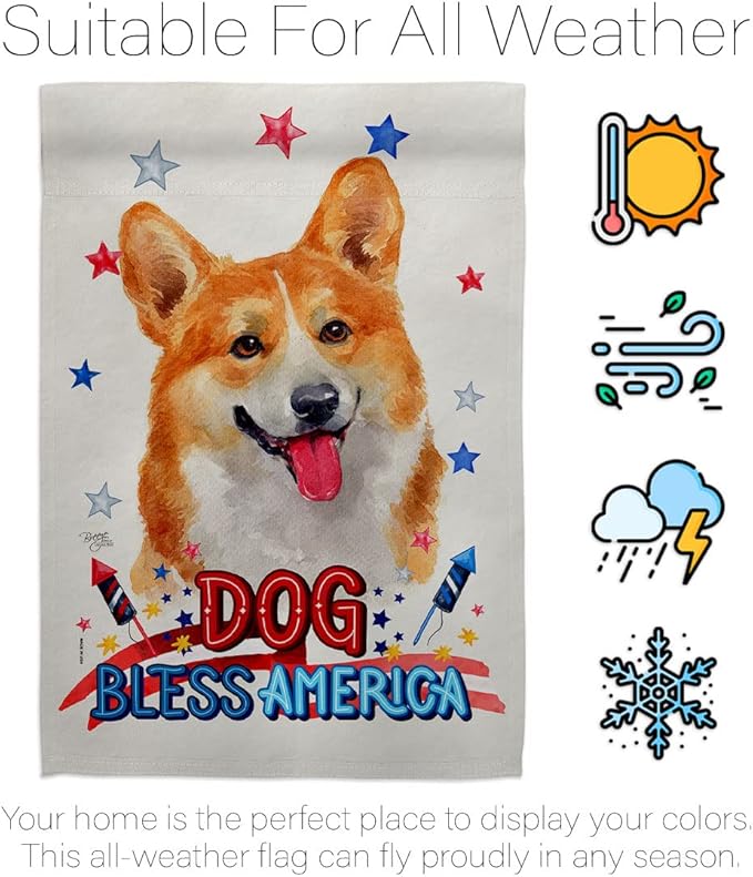Breeze Decor Patriotic Fawn Corgi House Flag Eagle Set Dog Puppy Spoiled Paw Canine Fur Pet Nature Farm Animal Creature Decoration Banner Small Garden Yard Gift Double-Sided, Made in USA
