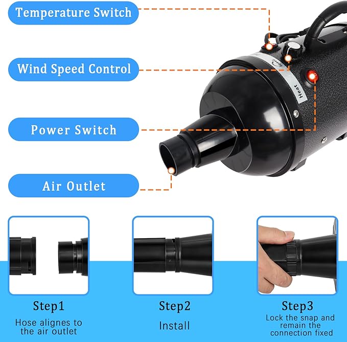 Dog Dryer for Large Dogs 5.2HP 3800W High Velocity Pet Hair Dryers with Heater for Grooming, Spind Temperature Adjustable Pet Dryer Machine with 4 Nozzles (Black)