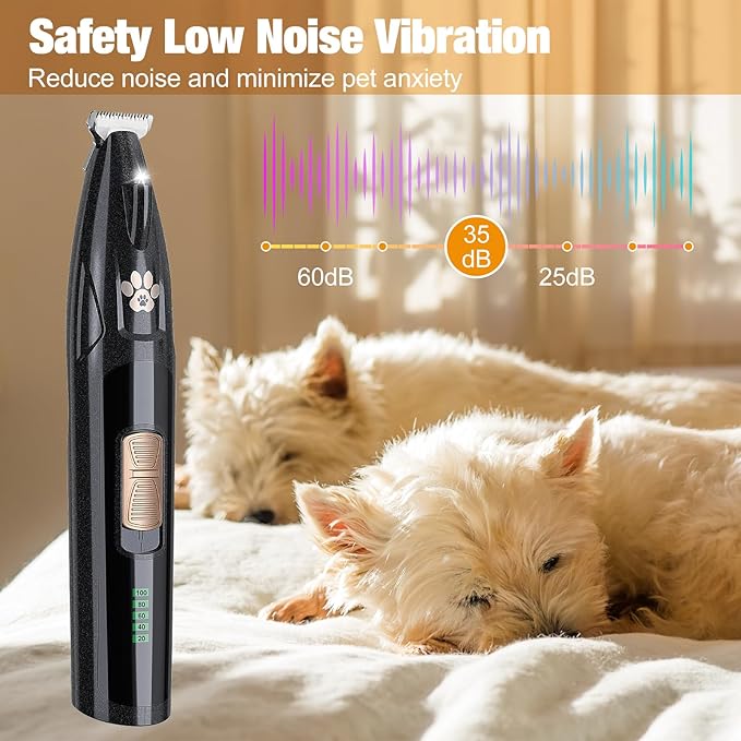 Dog Grooming Kit with LED Display, Low Noise Pet Clippers, Cordless Dog Hair Trimmer for Paws, Ears, Face, Rump with LED Light (Streamer Black)