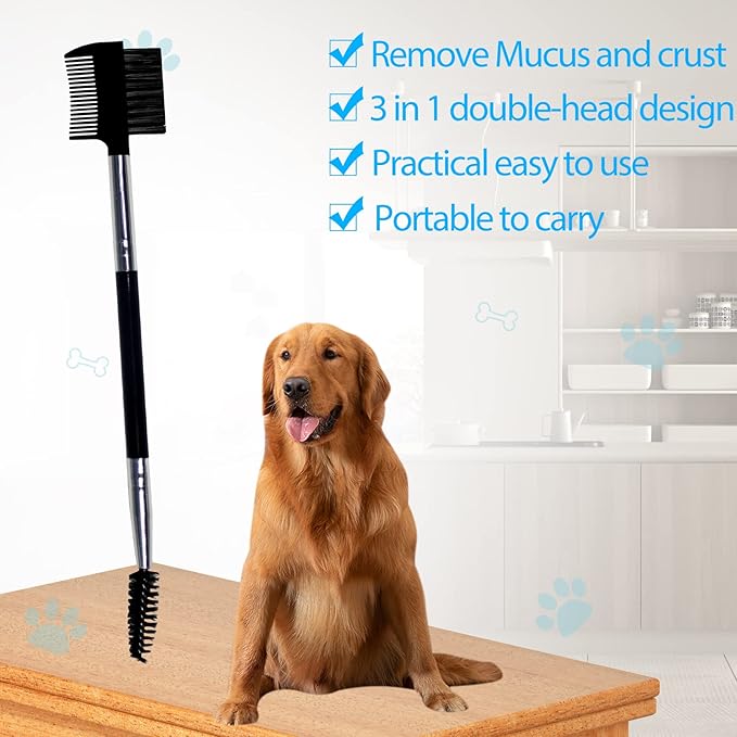 BLMHTWO Dog Grooming Comb Set: Double-Head Facial Brush and Tear Stain Removal Tool for Small Pets (Black)