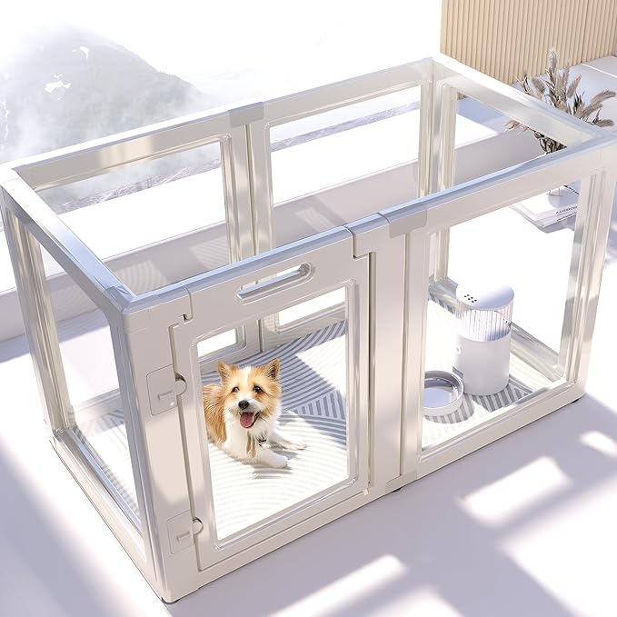 Clear Acrylic Plastic Dog Playpen Indoor,for Puppy Cat Rabbit Ferret Transparent Pet Pen,Easy Assemble Enclosure,Preferable for Small Dogs (6 Panels (White))