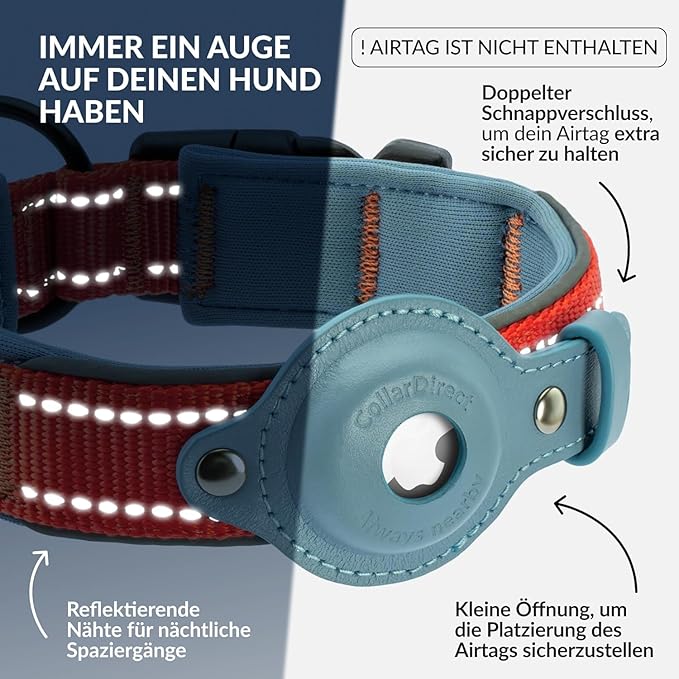 CollarDirect Airtag Dog Collar Reflective Nylon Neoprene Leather Holder for Apple Air Tag for Large, Medium, and Small Dogs (Pink, M, 13.5-16.5 Inch)