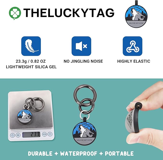 Upgraded Personalized Dog Tags Engraved with 3D QR Code for Dogs Cat Collar - Silicone Silent Pet Tag - Create Online Profile No APP Requirement (Blue-Wolf-Black QR)