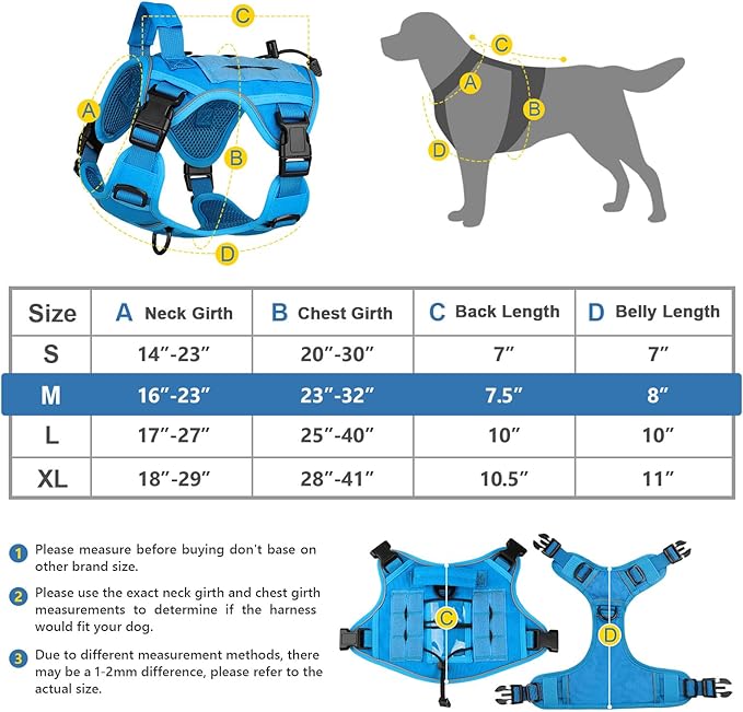 WINGOIN Blue Tactical Dog Harness for Large Medium Dogs No Pull Adjustable Pet Harness with Handle Reflective K9 Military Service Dog Vest for Walking Hiking Training (M)