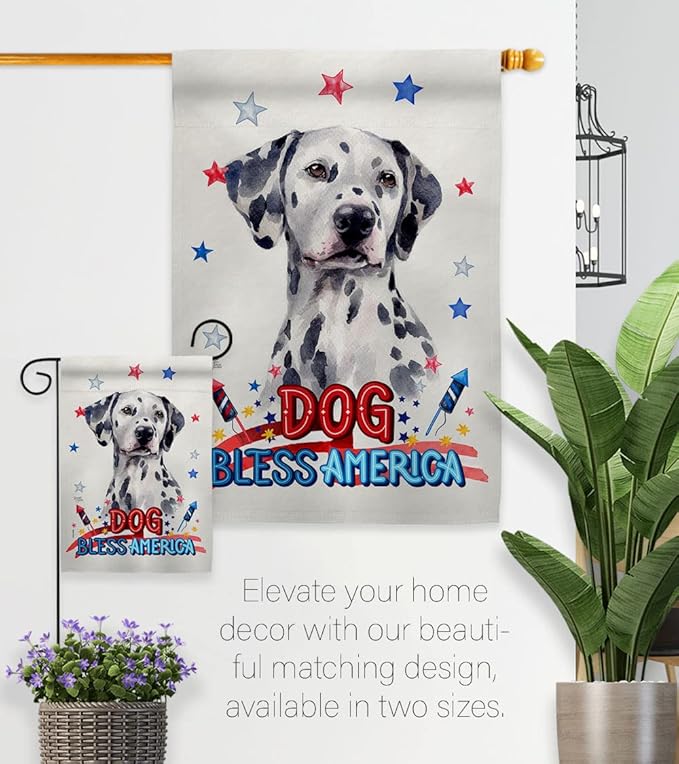 Breeze Decor Patriotic Dalmatian House Flag 2 pcs Pack Dog Puppy Spoiled Paw Canine Fur Pet Nature Farm Animal Creature Decoration Banner Small Garden Yard Gift Double-Sided, Made in USA