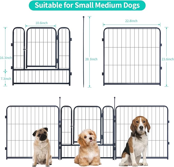 Dog Playpen,Portable Outdoor Dog Fence, Dog Playpen for Large/Medium/Small Dogs, Dog Fences for The Yard,with Doors Foldable Metal (24 inch, 16 Panels)