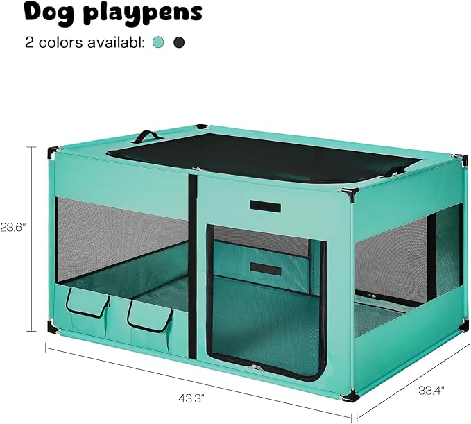 Dog Playen, Portable Dog Play Pen for Dogs and Cats, Metal Dog Playpen with Fabric Cover, Pet Play Pen for Indoors/Outdoors, Foldable Pet Playpen for Indoor Cats Enclosed, Green, Jumbo