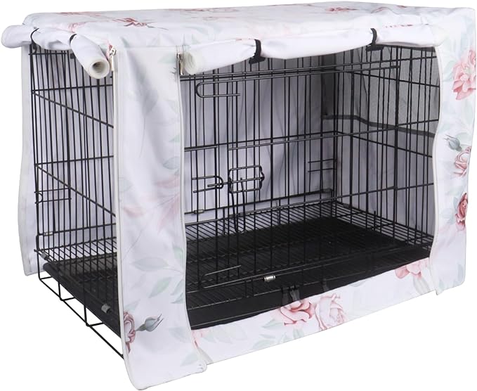 Pethiy Dog Crate Cover Durable Polyester Pet Kennel Cover Universal Fit for Wire Dog Crate - Fits Most 24 inch Dog Crates - Cover only -Flower-24